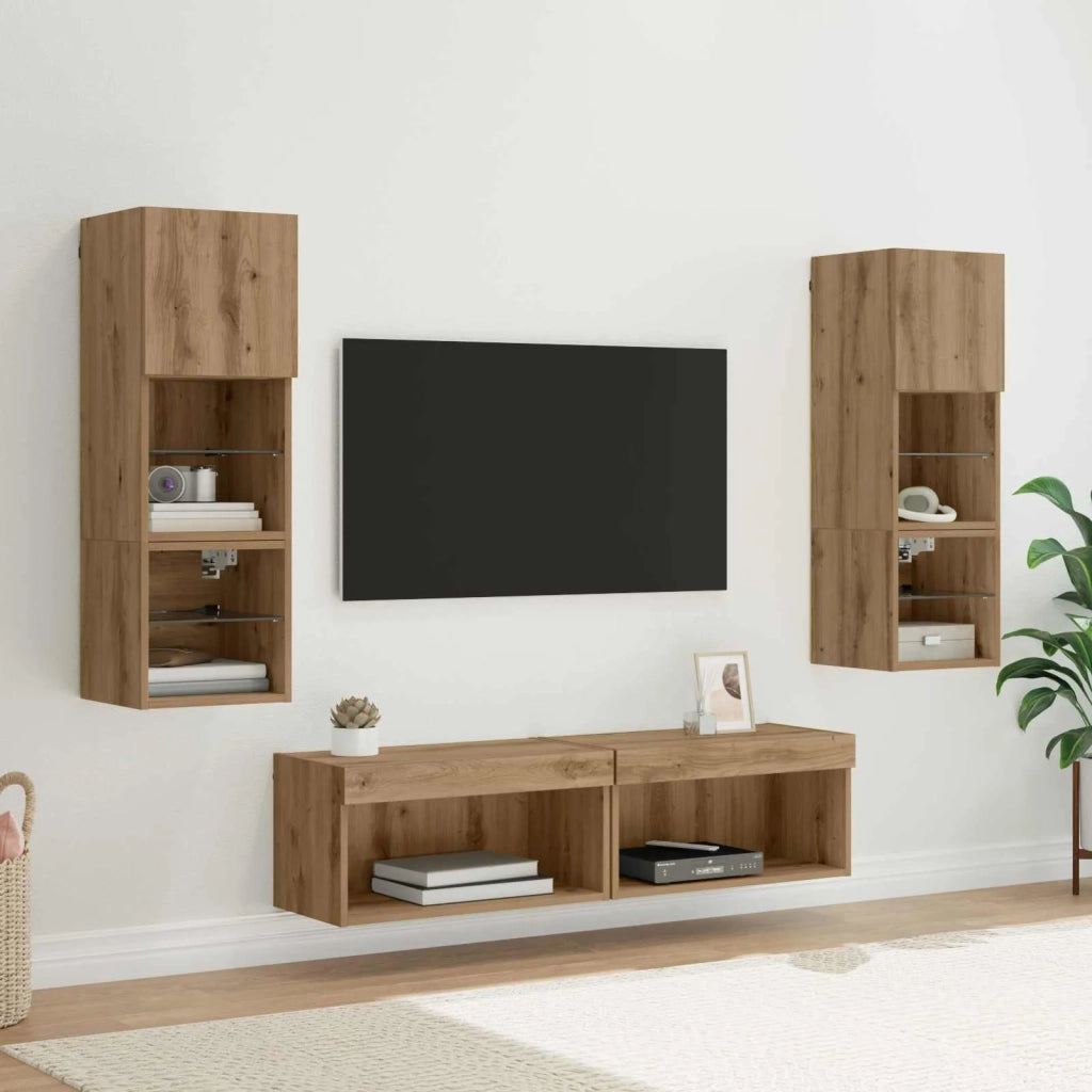 Unità TV da Parete 6 pcs Rovere artigianale Legno multistrato