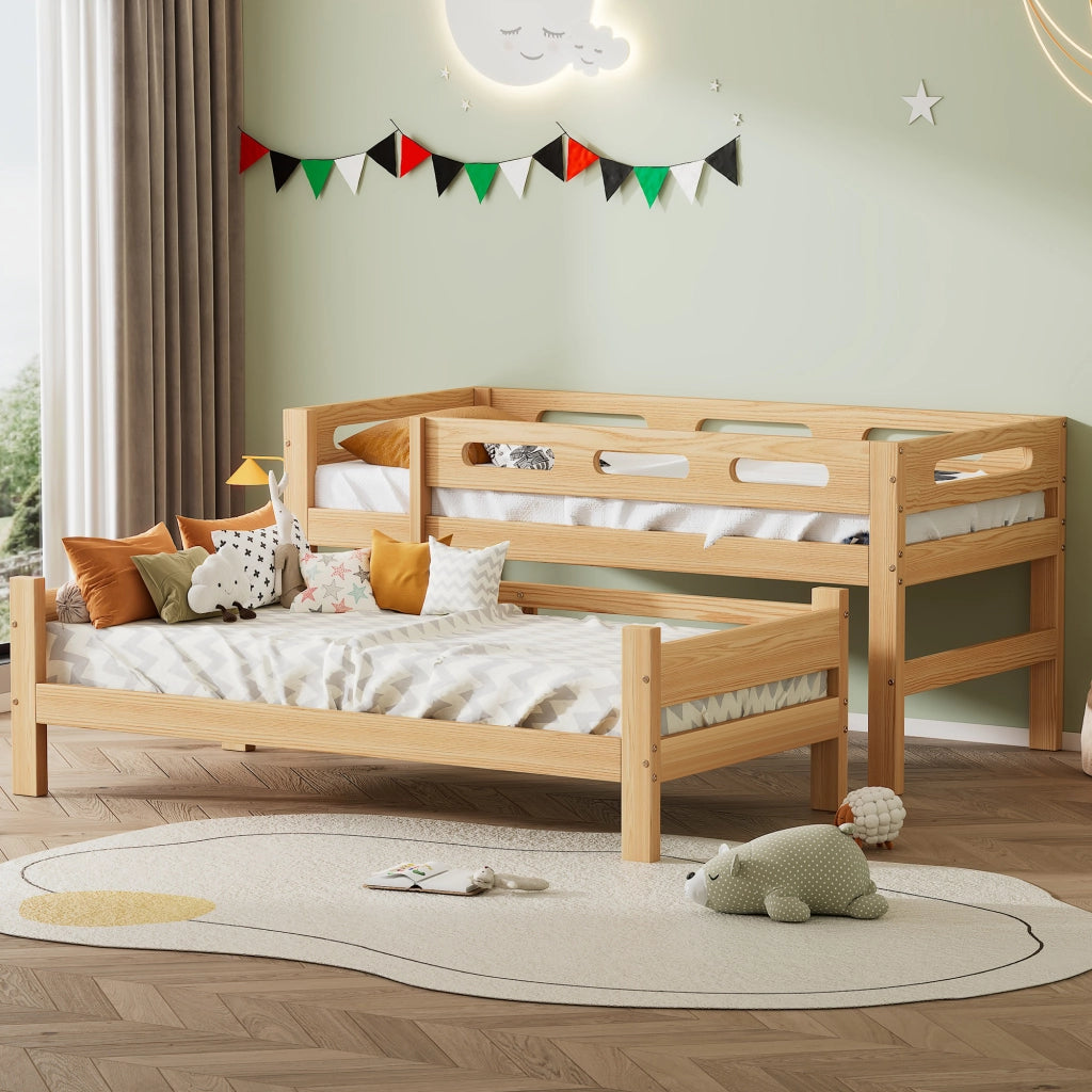 Letto a castello 2 posti per bambini 90×200 cm, divisibile in due singoli, senza materasso, pino naturale