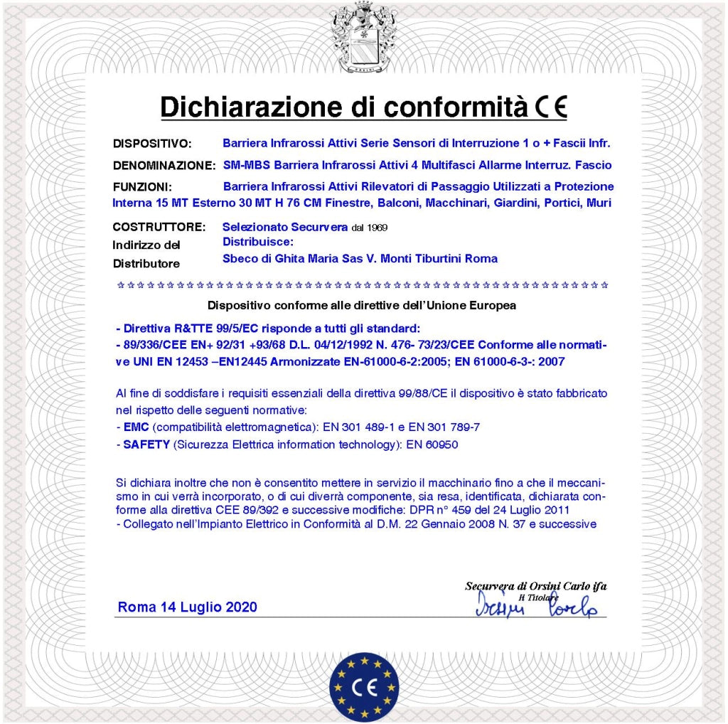 Barriera Infrarossi Attivi 4 Multifasci Secondo Programmazione Segnala Allarme Intruso Rispetto a Quanti Fasci Interrotti Relè Libero Tamper Esclusione Led e Cicalino Alim. 12 V Misure H760XL30XP30 mm