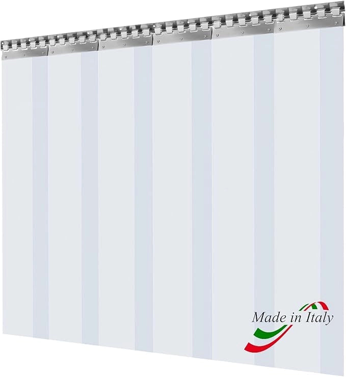 Porta Industriale a Strisce Flessibili in PVC Trasparente 1m x 5m | Ottimo Isolamento Termico | Profilo e Piastre in Acciaio Inox