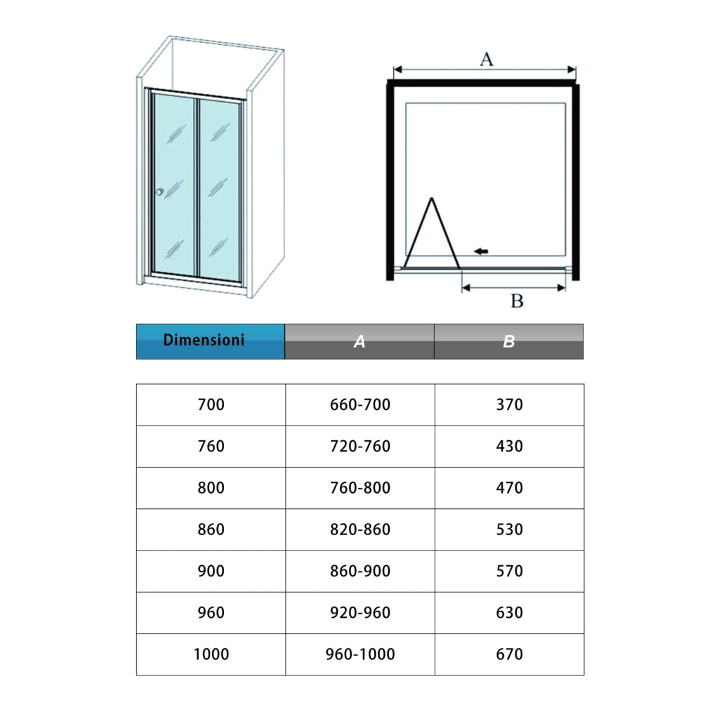 185 cm Box Doccia per Nicchia Porta a Soffietto Vetro Temperato 5 mm Trasparente  Profilo Nero Opaco 90 cm
