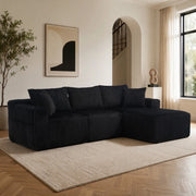 Divano modulare con chaise longue e 2 posti in velluto a coste nero con 5 cuscini