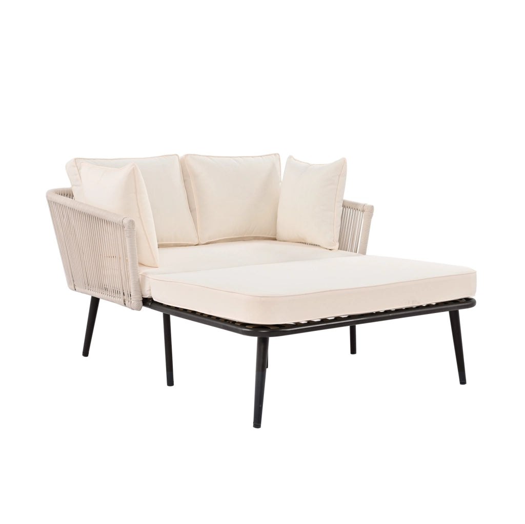 Lettino prendisole da giardino con 2 cuscini e 2 imbottiture beige HOMVRA