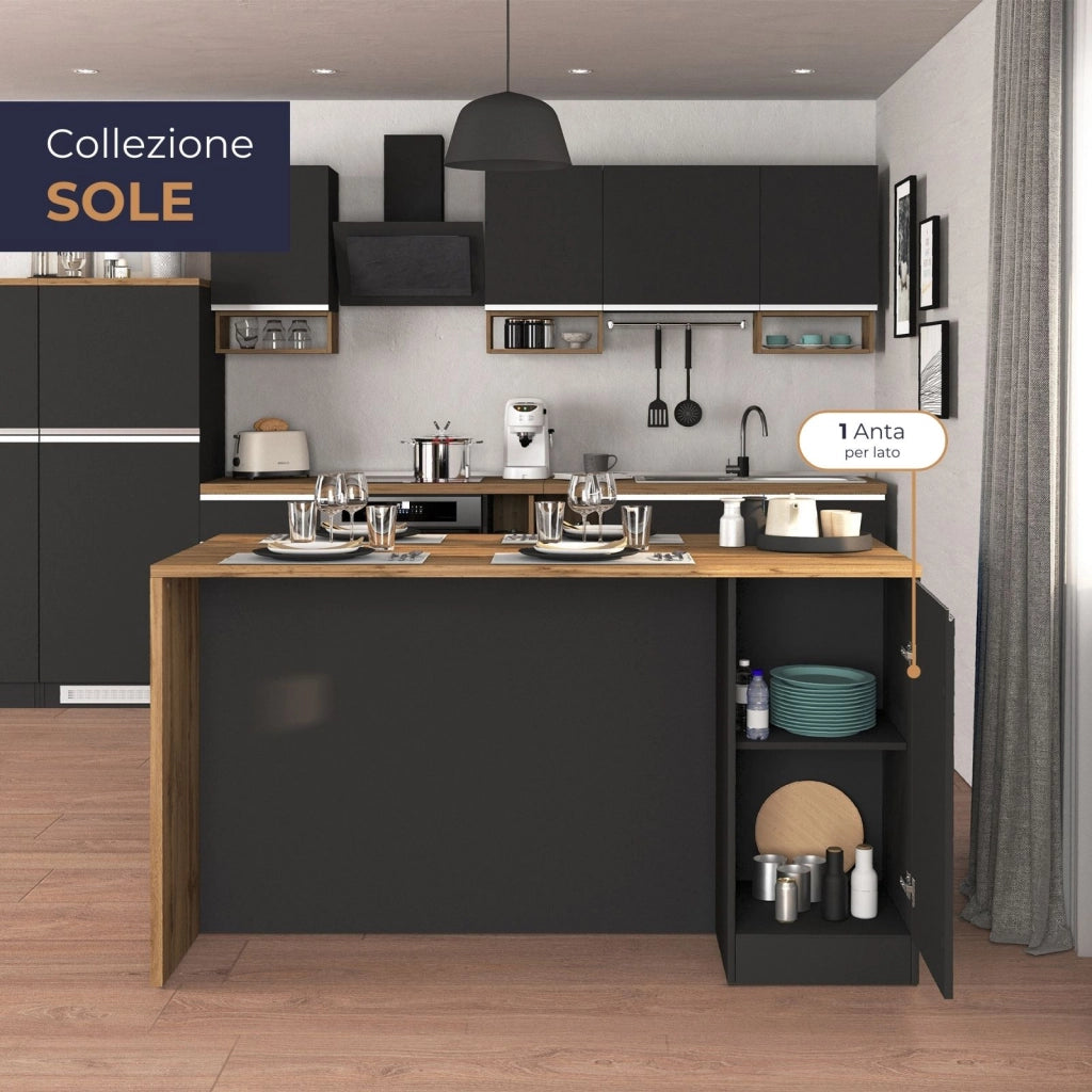 WHOUS Isola da cucina Sole a 2 ante antracite opaco/rovere 160x90x90 cm