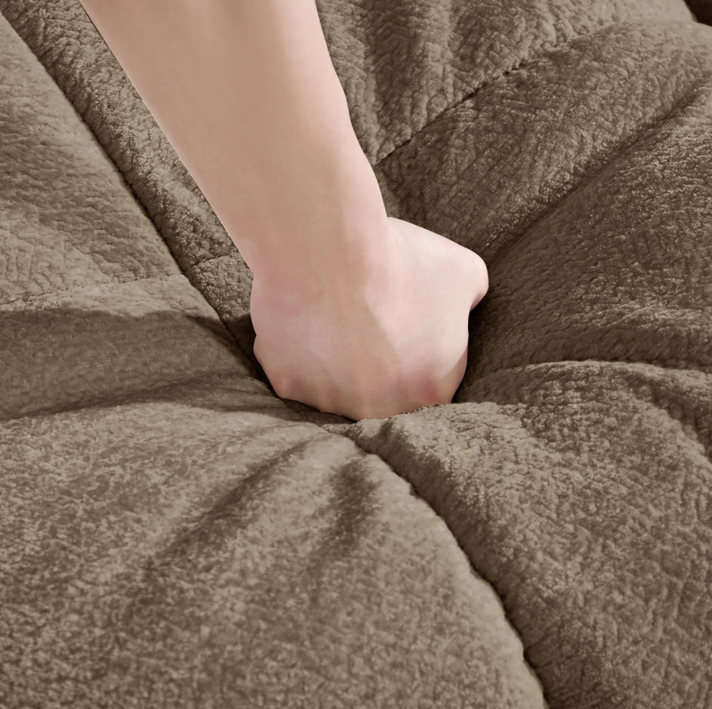Divano a 3 posti a U in tessuto chenille marrone con pouf mobile e 2 cuscini decorativi