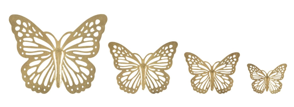 Set 4 Farfalle Decorative 3D da Muro in Ferro Oro