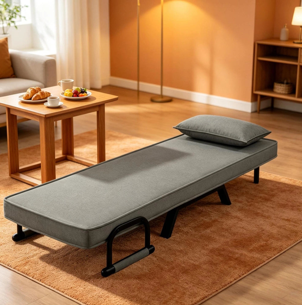 Sedia Letto Convertible 3 in 1 con Schienale Regolabile e Struttura in Metallo, 65x78x75 cm