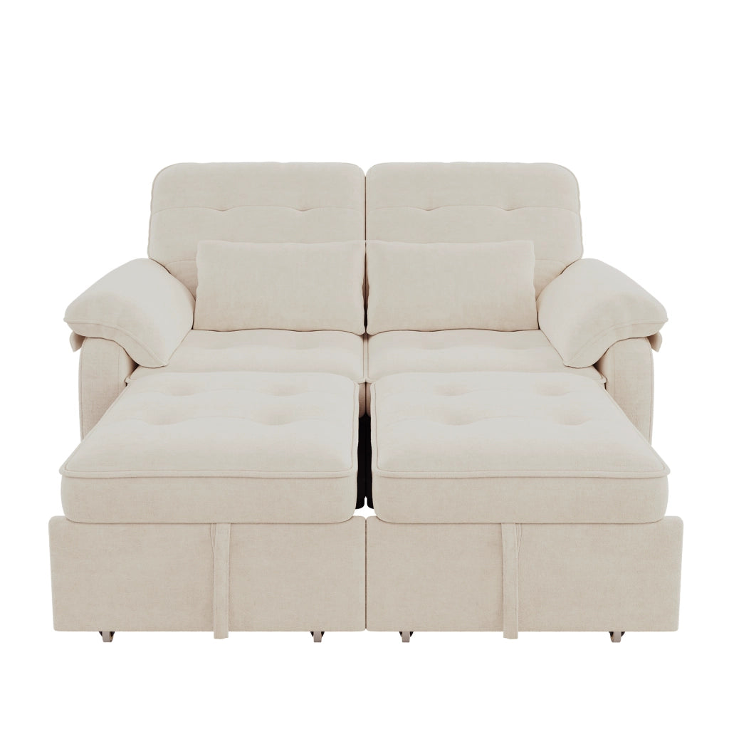 Divano letto 2 posti 142x90 cm 3 in 1 con USB e USB-C in ciniglia beige