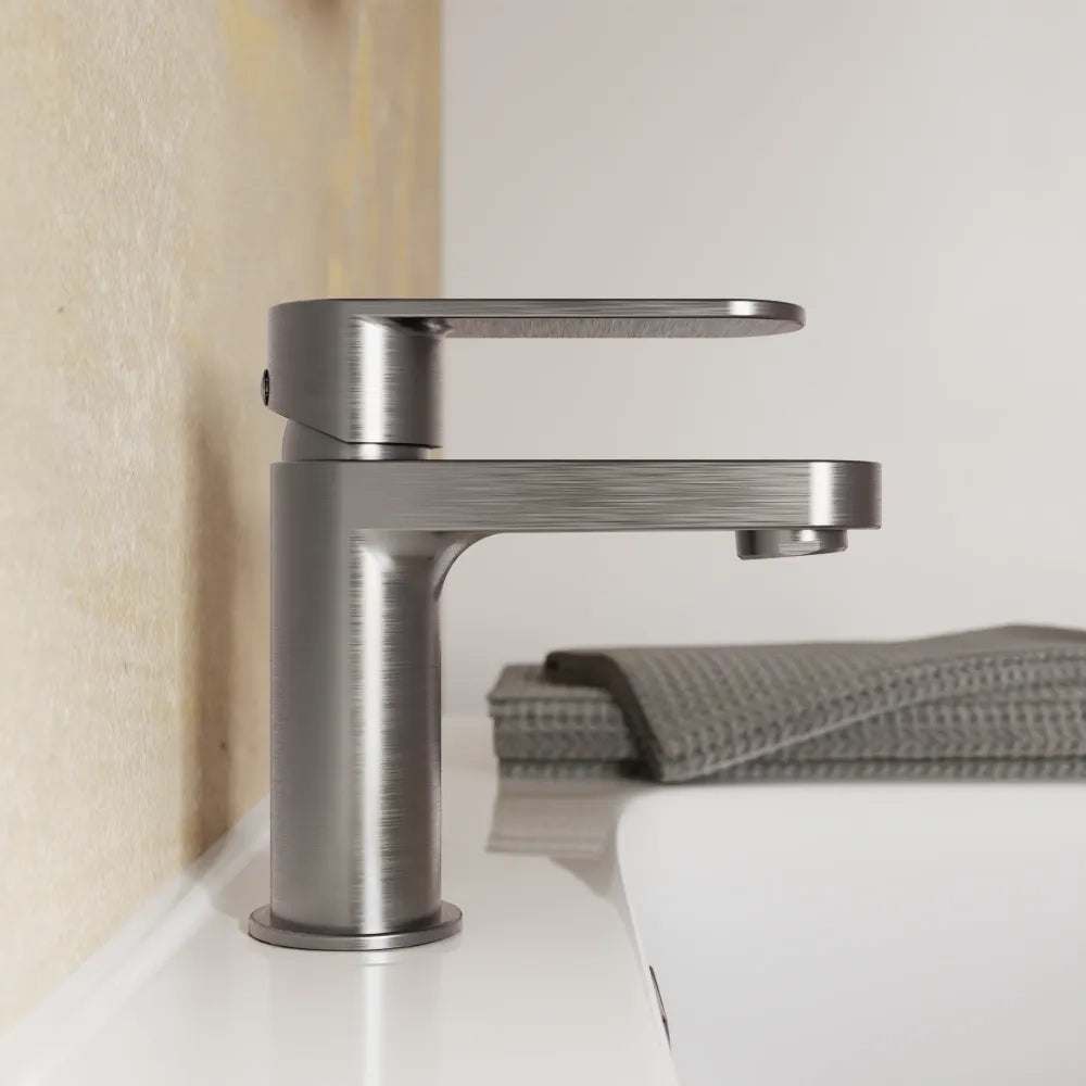 Set miscelatori lavabo 13cm bidet miscelatore esterno vasca gun metal spazzolato | Margot