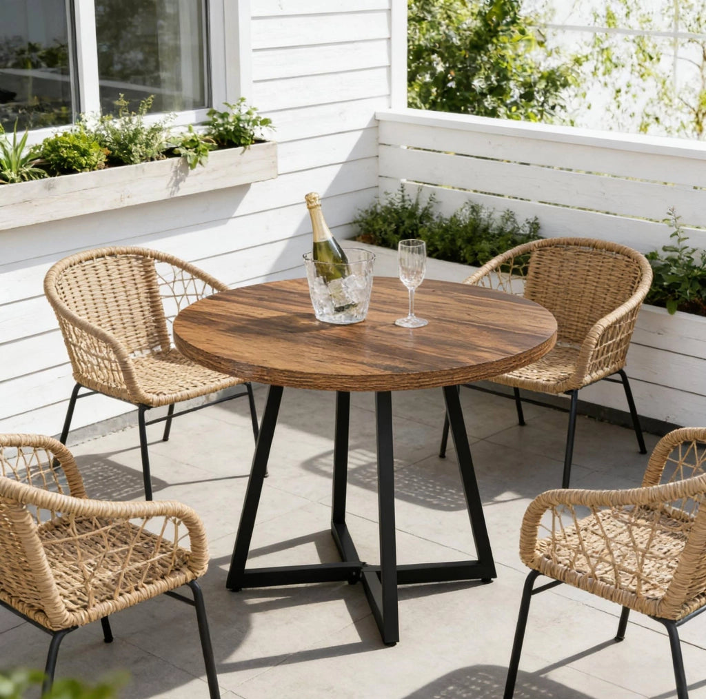 Tavolo da pranzo industriale 80 cm in MDF e metallo; marrone rustico e nero