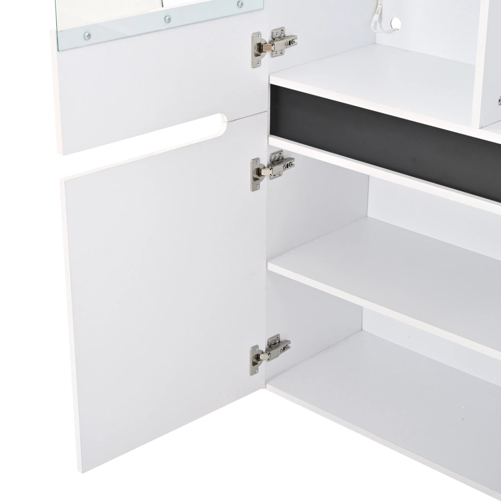 Vetrina bianca con LED, 4 ante in MDF e vetro temperato, 80×35×180 cm per soggiorno e sala da pranzo