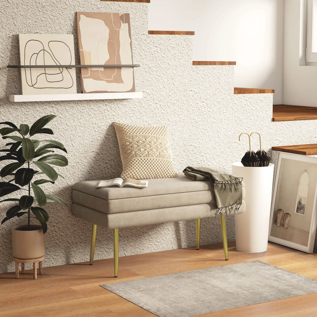 Divanetto con cassetti ¨C Minimal ¨C Beige 79.5x37.5x43 cm