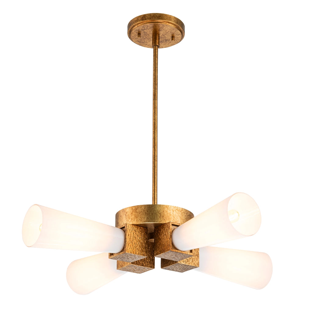 Plafoniera Art Déco Kristy oro opalina 4 luci E27 Elstead
