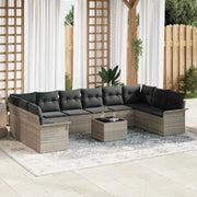 Set Divano da Giardino con cuscino 11 pcs Grigio Poly Rattan