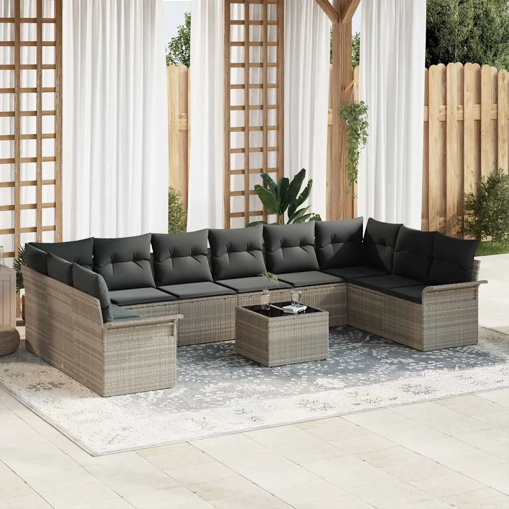 Set Divano da Giardino con cuscino 11 pcs Grigio Poly Rattan