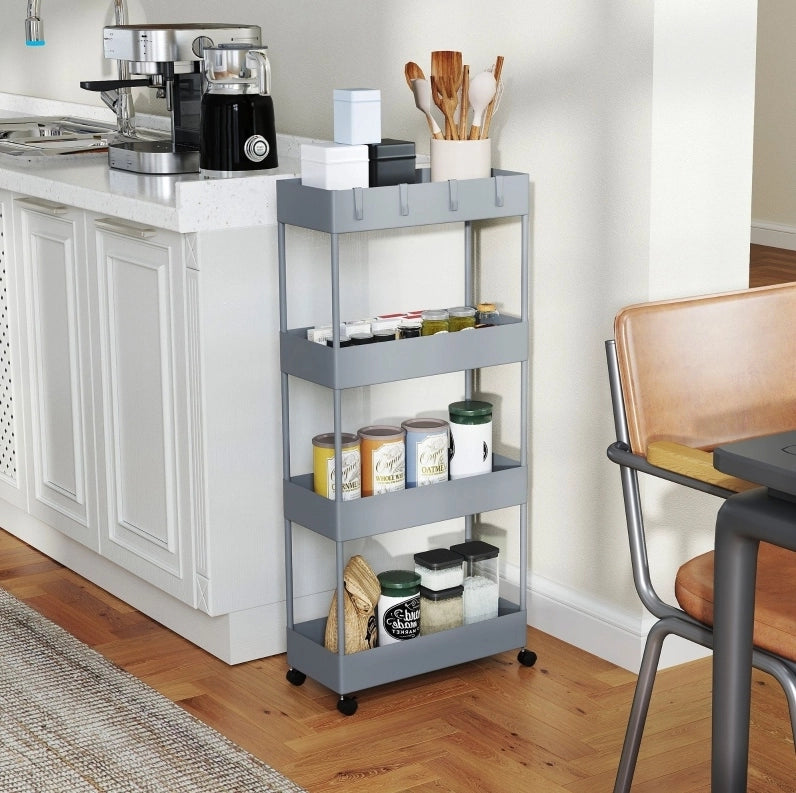Carrello cucina a 4 ripiani con ruote, grigio
