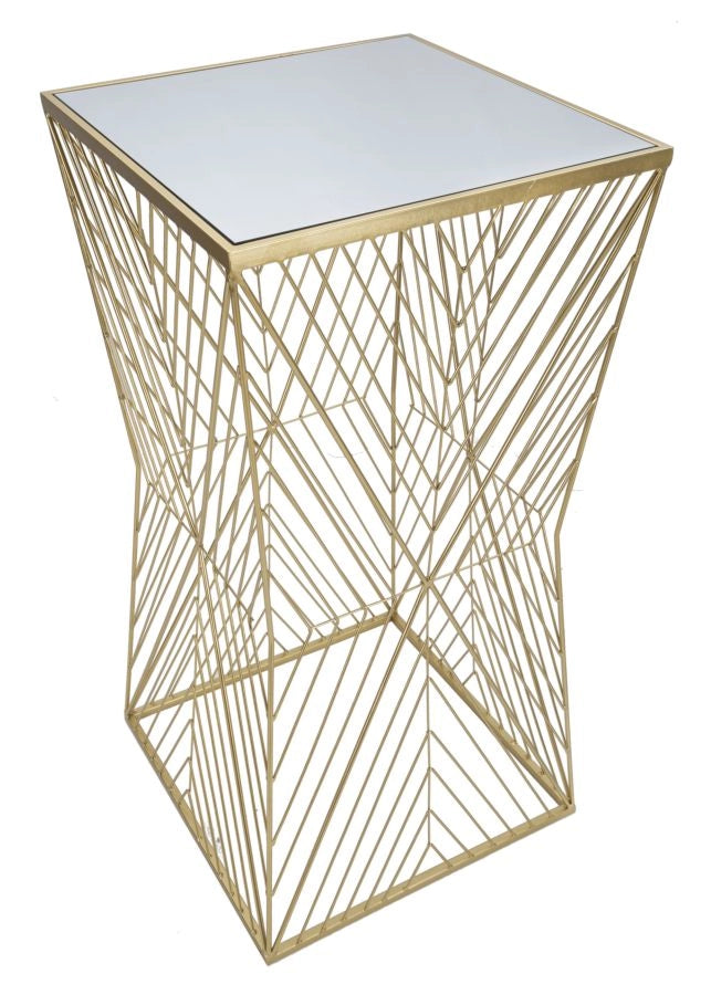 Tavolino Soggiorno Lines 4 50x50x100 cm in Ferro e Specchio Oro