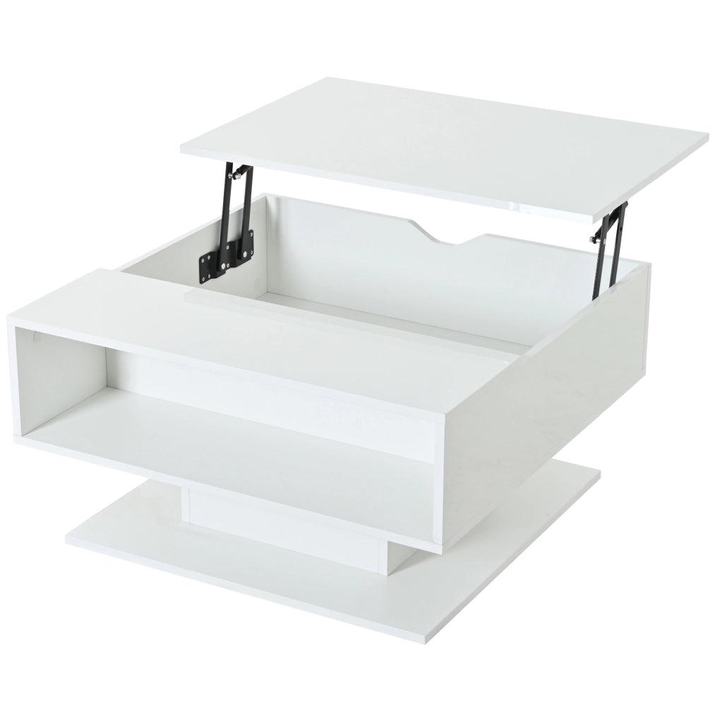 Tavolino da salotto sollevabile 80 x 75 x 40 cm bianco con LED