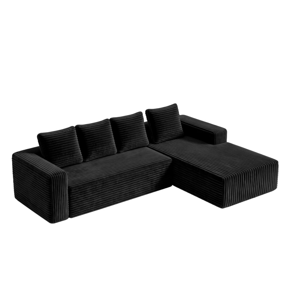 Divano modulare angolare con chaise longue in velluto a coste nero HOMVRA