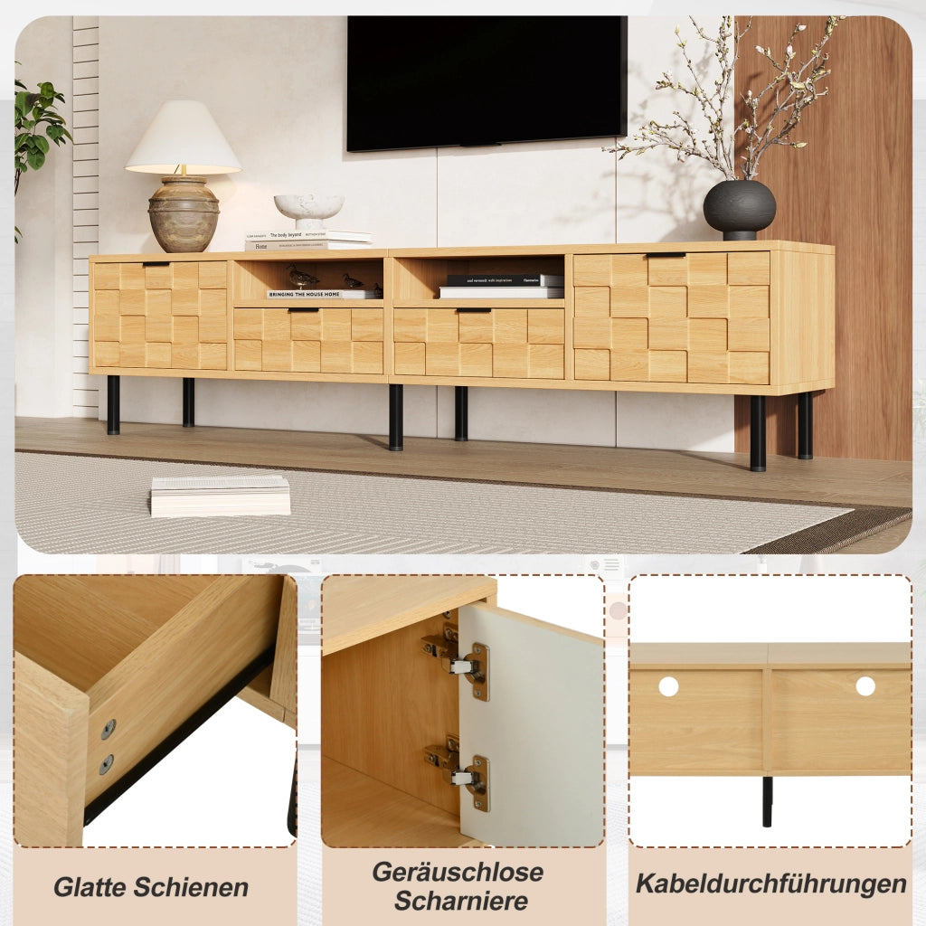 Cassettiera TV Naturale in MDF e Truciolare 200 x cm