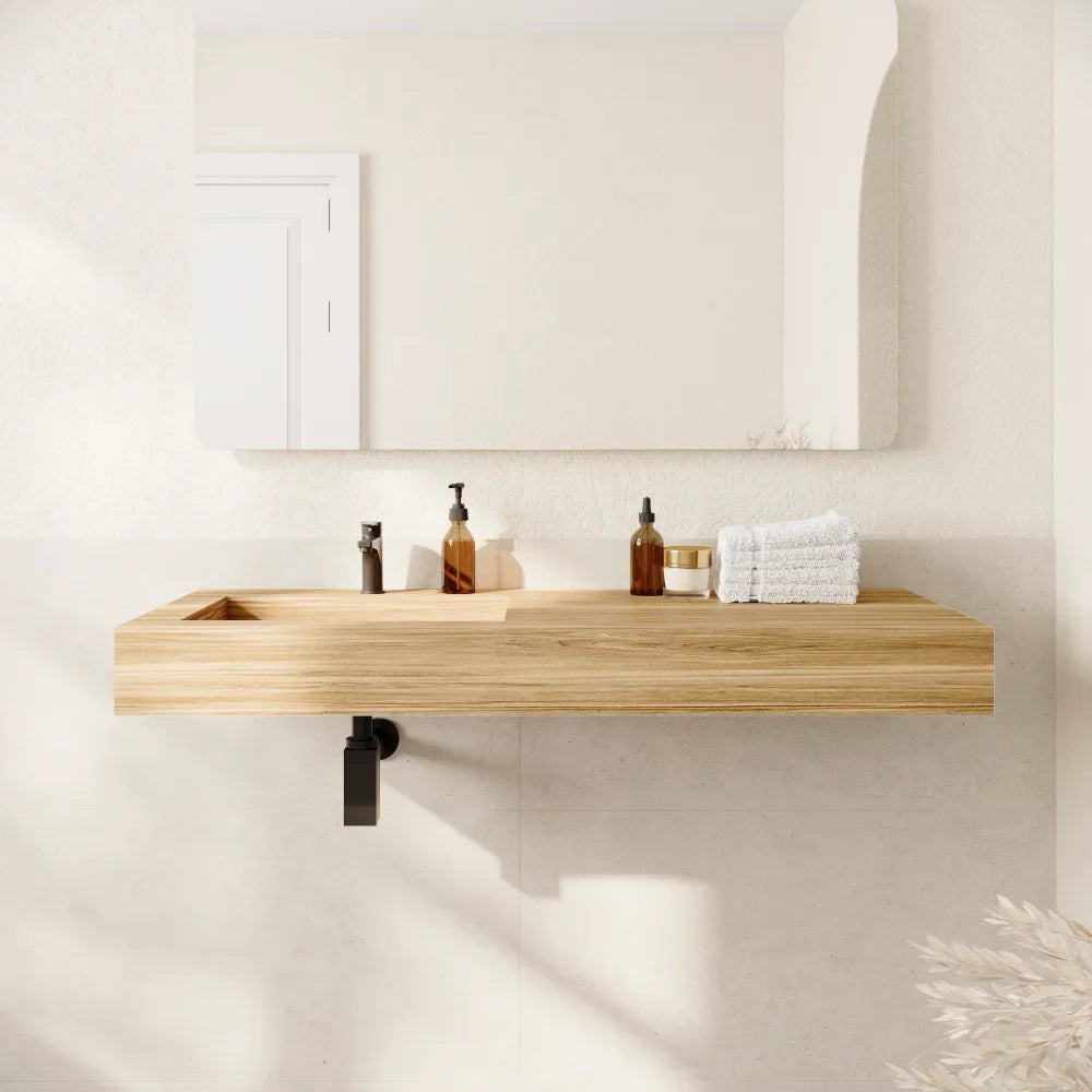 Lavabo sospeso con vasca a sinistra in hpl 120cm rovere miele | Baikal