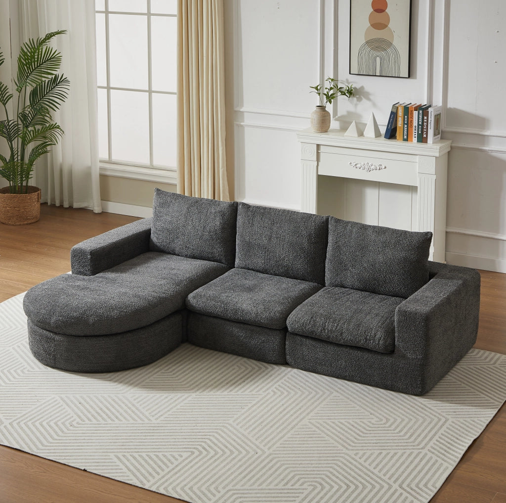 Divano modulare con chaise longue reversibile 250x160 cm in ciniglia grigio HOMVRA