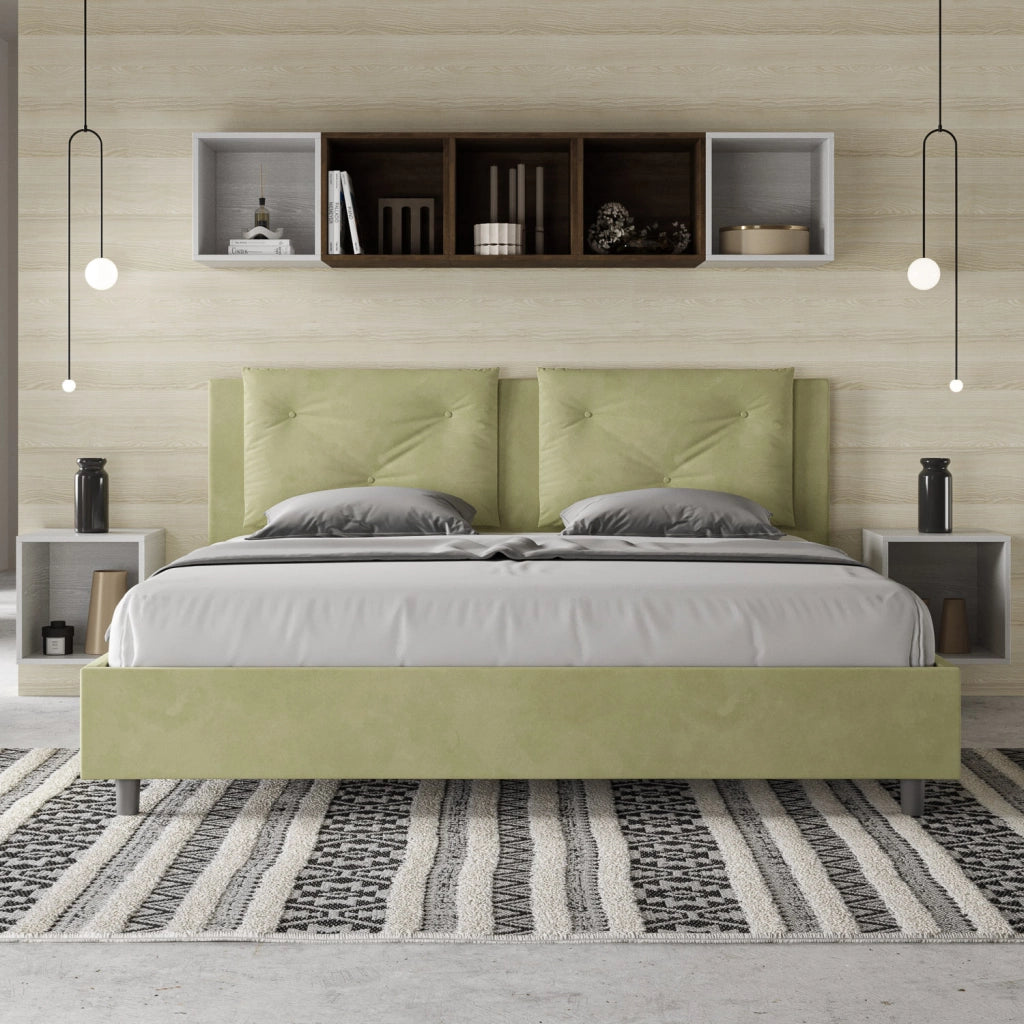 BS COM Letto con rete imbottito 180x190 microfibra tè verde