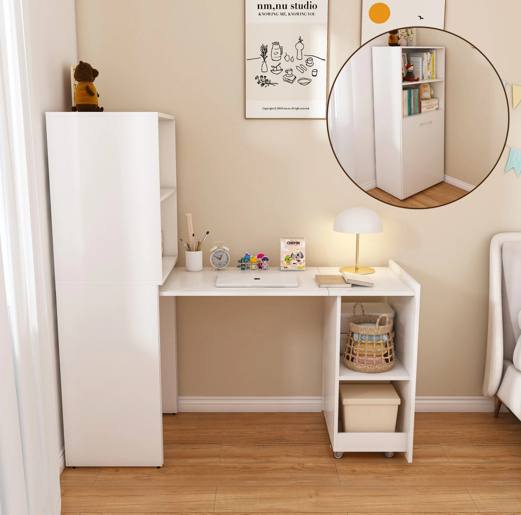 Mobile contenitore con scrivania estraibile 2 in 1 in MDF bianco HOMVRA