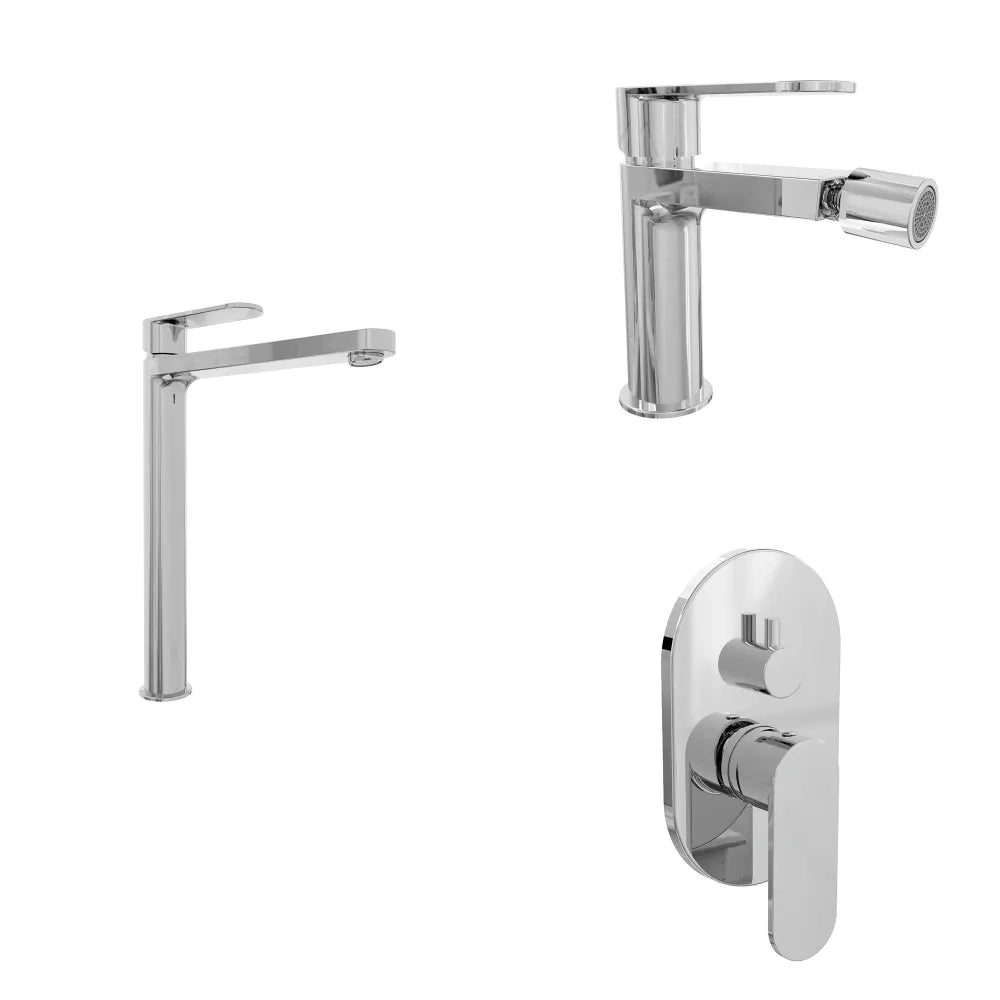 Set miscelatori lavabo alto bidet miscelatore doccia con deviatore cromato | Margot