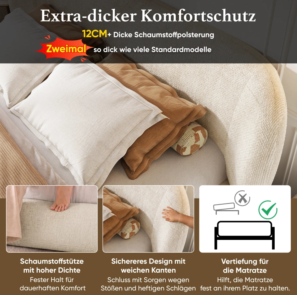 Letto matrimoniale imbottito 160x200 cm con testiera e rete a doghe in ciniglia beige