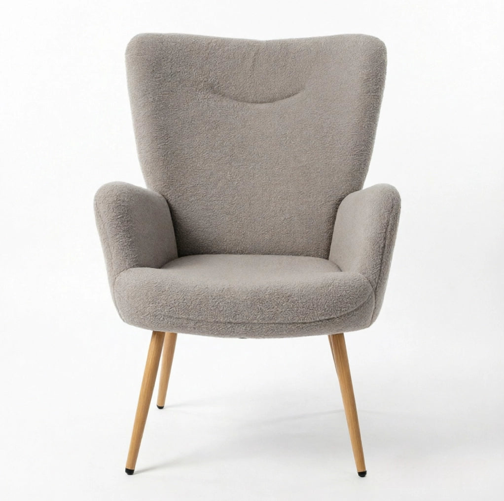 Poltrona lounge moderna grigia con schienale alto e braccioli integrati, 71x74x97,5 cm