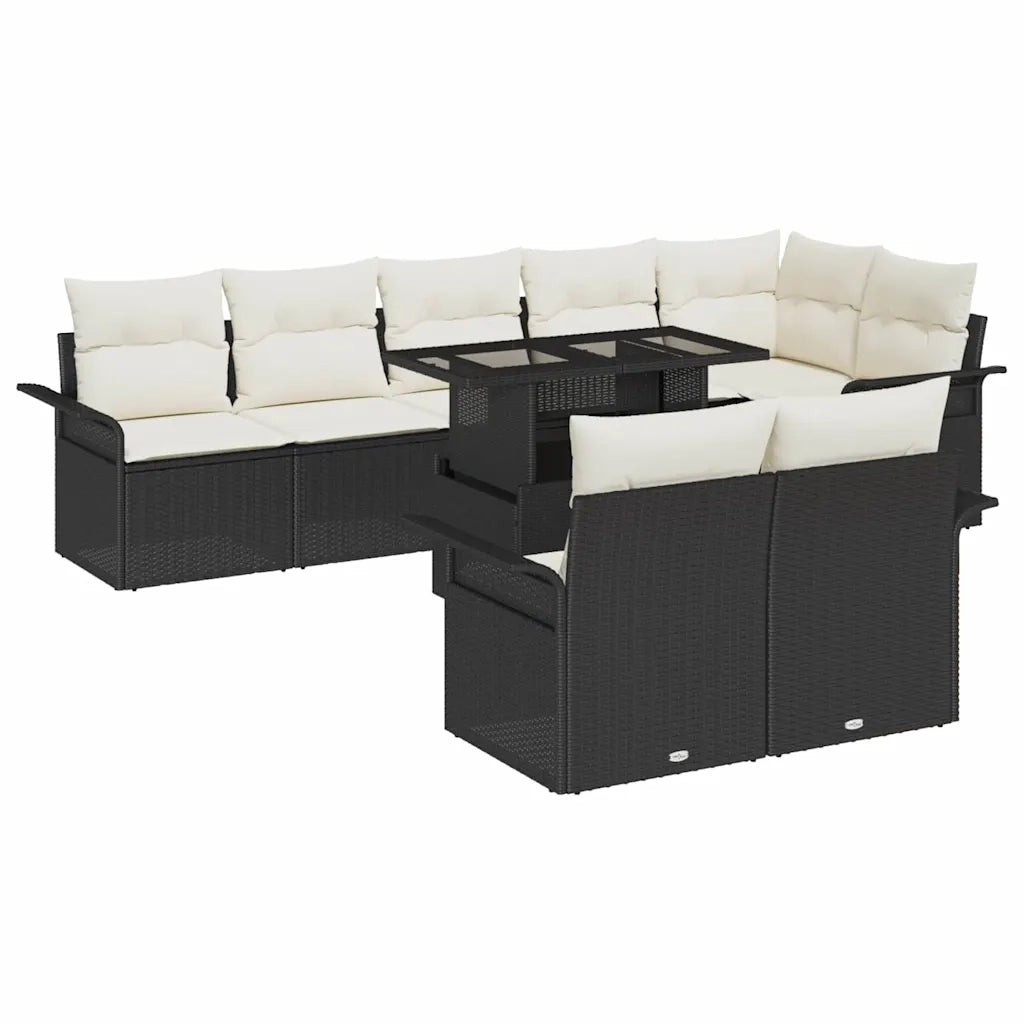 Set Divano da Giardino con cuscino 9 pcs Nero Poly Rattan 3348303