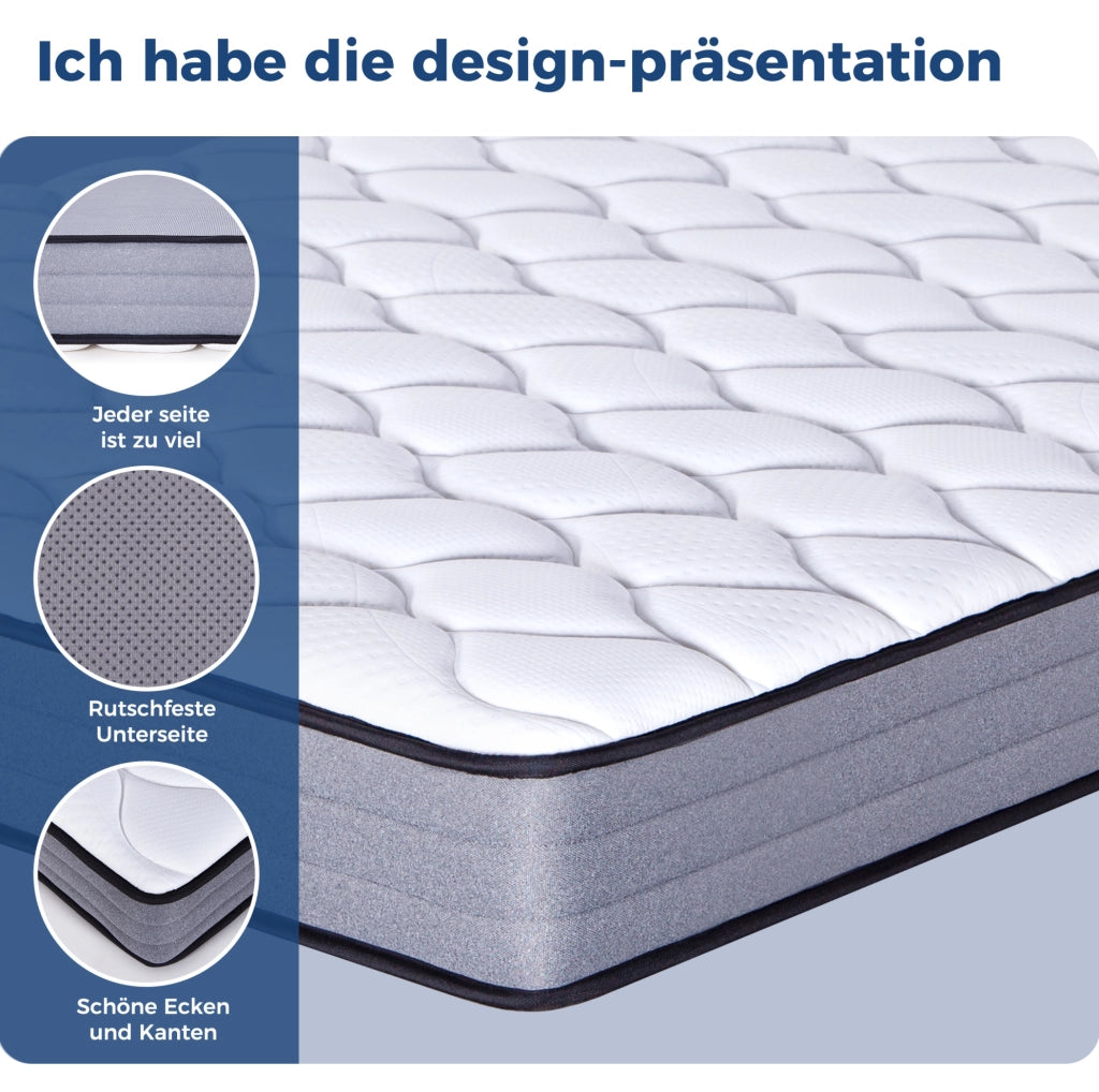 Materasso a molle insacchettate 7 zone H3; schiuma memory; bianco e grigio