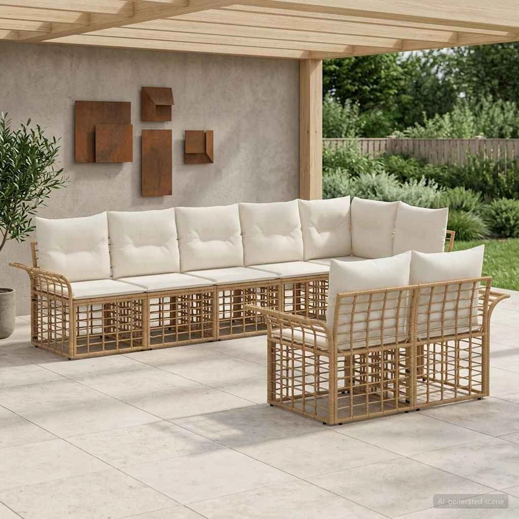Set di divani da esterno 8 pz Naturale e Bianco Crema 3437730