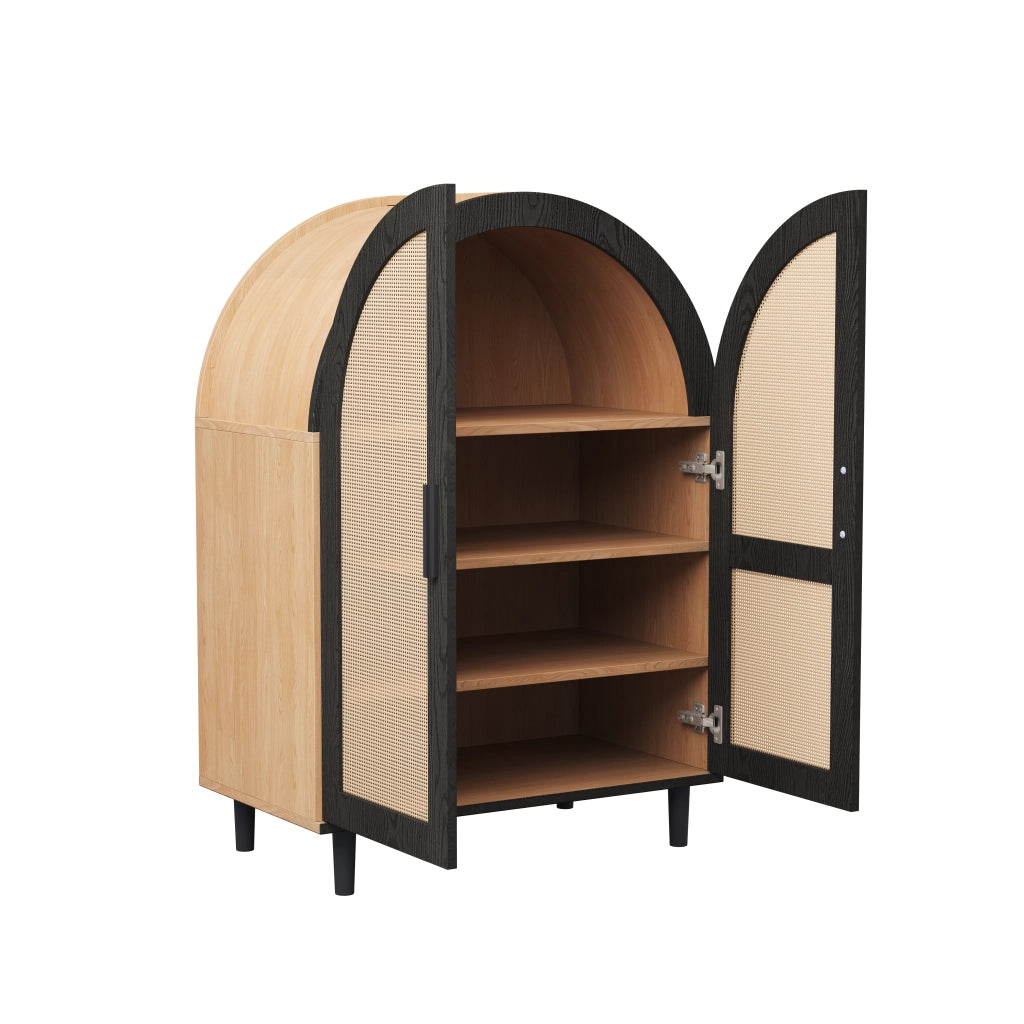 Scarpiera con 2 ante in rattan e 3 ripiani, 2 regolabili, cerniere ammortizzate, per ingresso, 70 × 40 × 100 cm