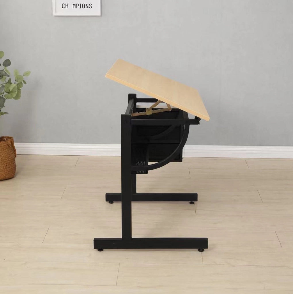 TAVOLO da Disegno Inclinabile 0-75° in MDF Acero con Sgabello e 3 Cassetti