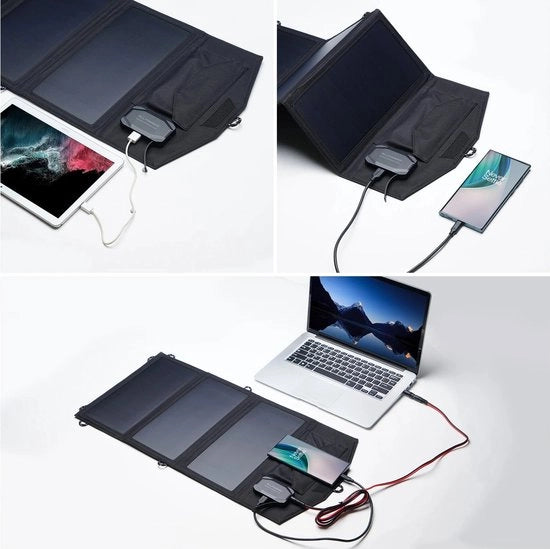 Pannello solare portatile - 21W - Pannello solare pieghevole - Powerbank energia solare - Pannello solare portatile - Pannello solare USB - Powerbank pannello solare - Powerbank solare - Adatto per smartphone, fotocamera e laptop - Impermeabile