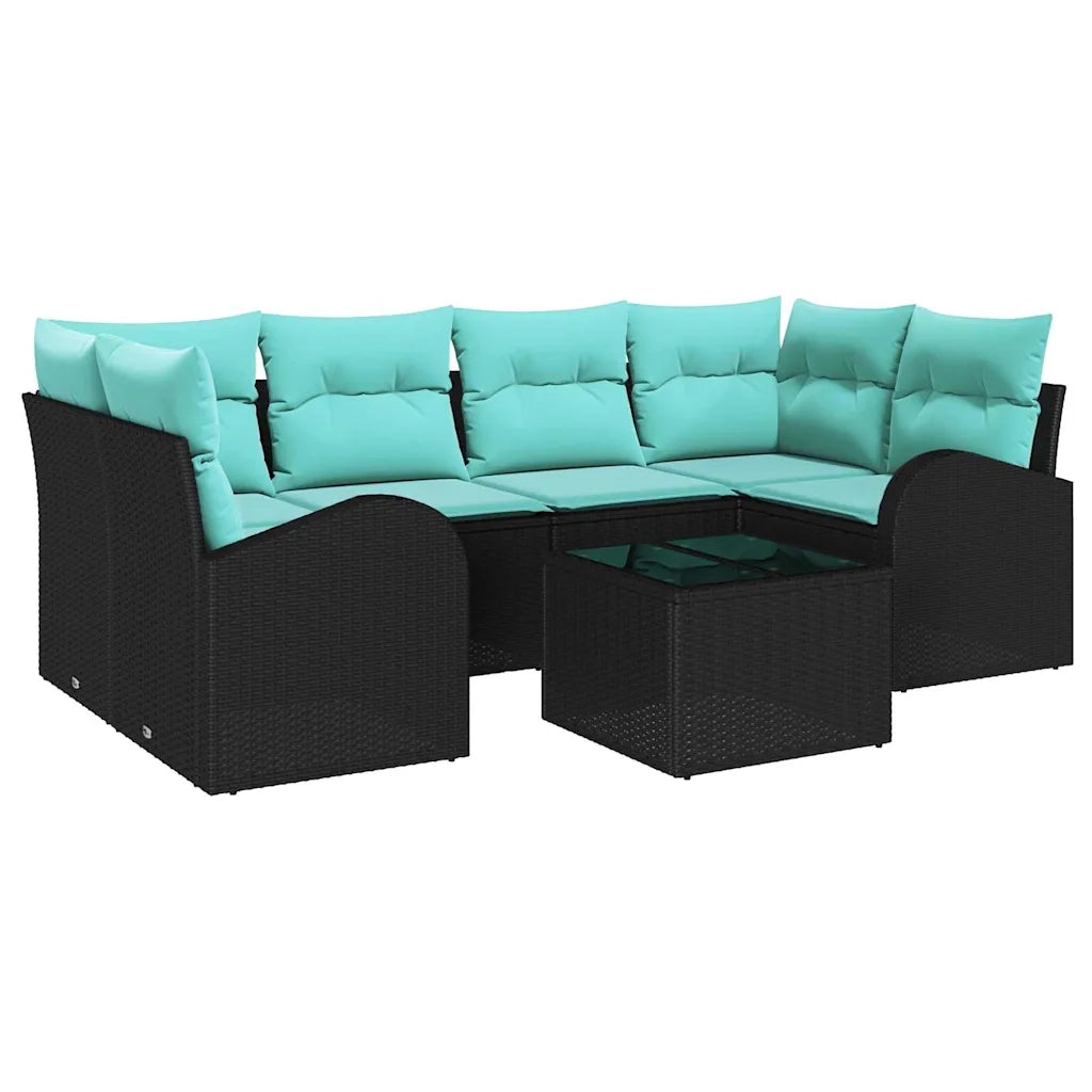 Set Divano da Giardino 7 pcs Nero e Turchese polyrattan 3354615