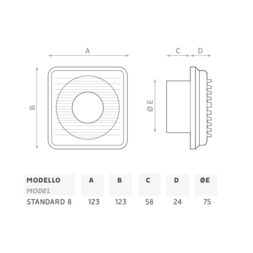 O.erre standard 8 aspiratore per condotti a parete o soffitto 100 mm diametro max