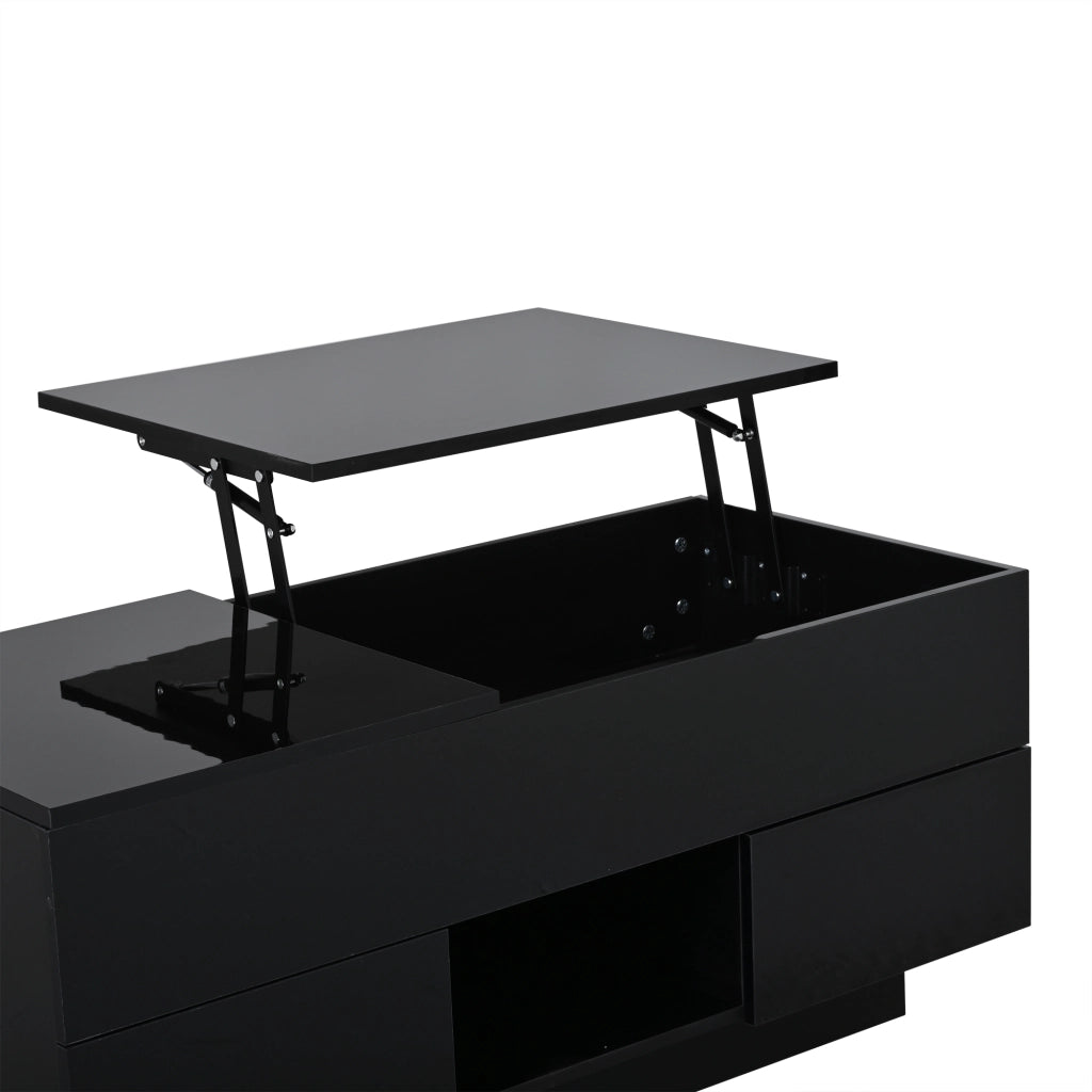 Tavolino da salotto sollevabile nero lucido con luci led 100x45x43 cm