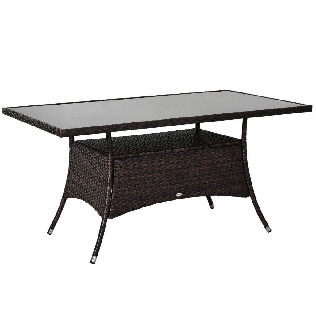 Tavolo da giardino 150x85x74 cm in polyrattan marrone con piano in vetro di sicurezza