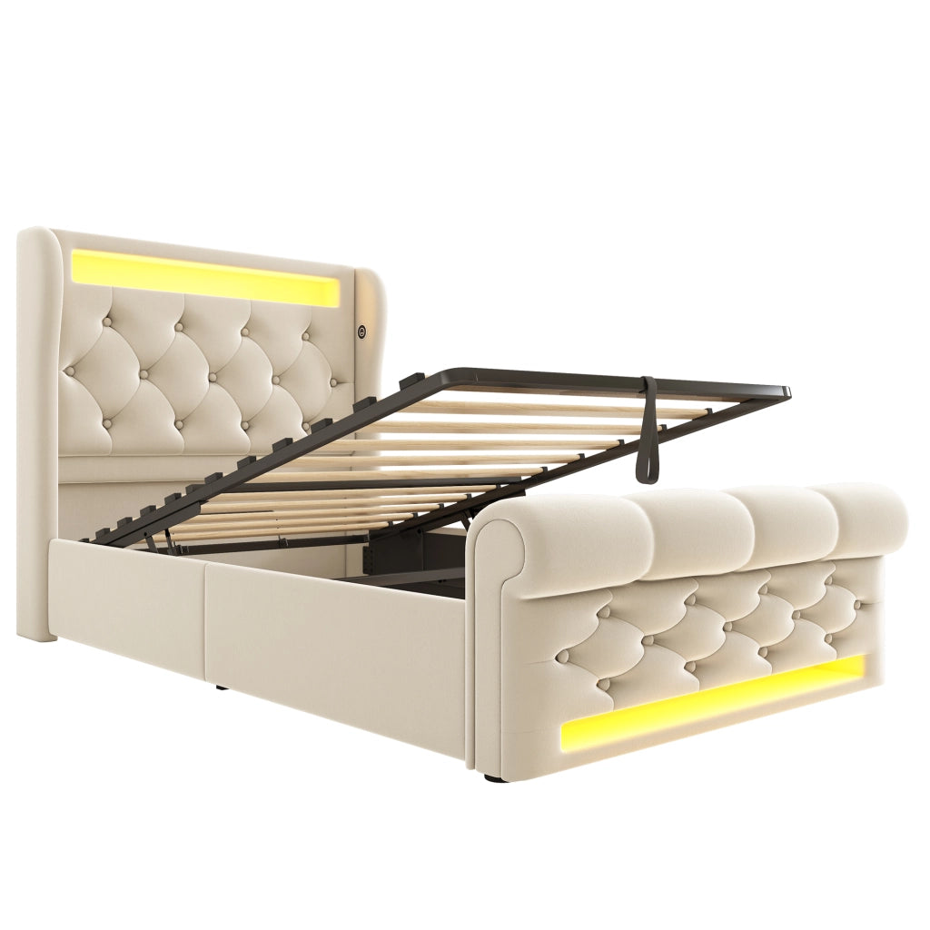 Letto singolo imbottito beige 90x200 cm