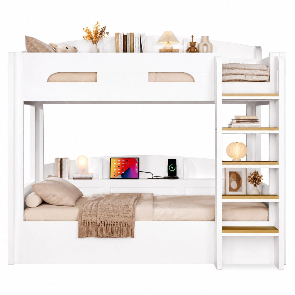 Letto a castello con presa USB e ripiani laterali 90 x 200 cm