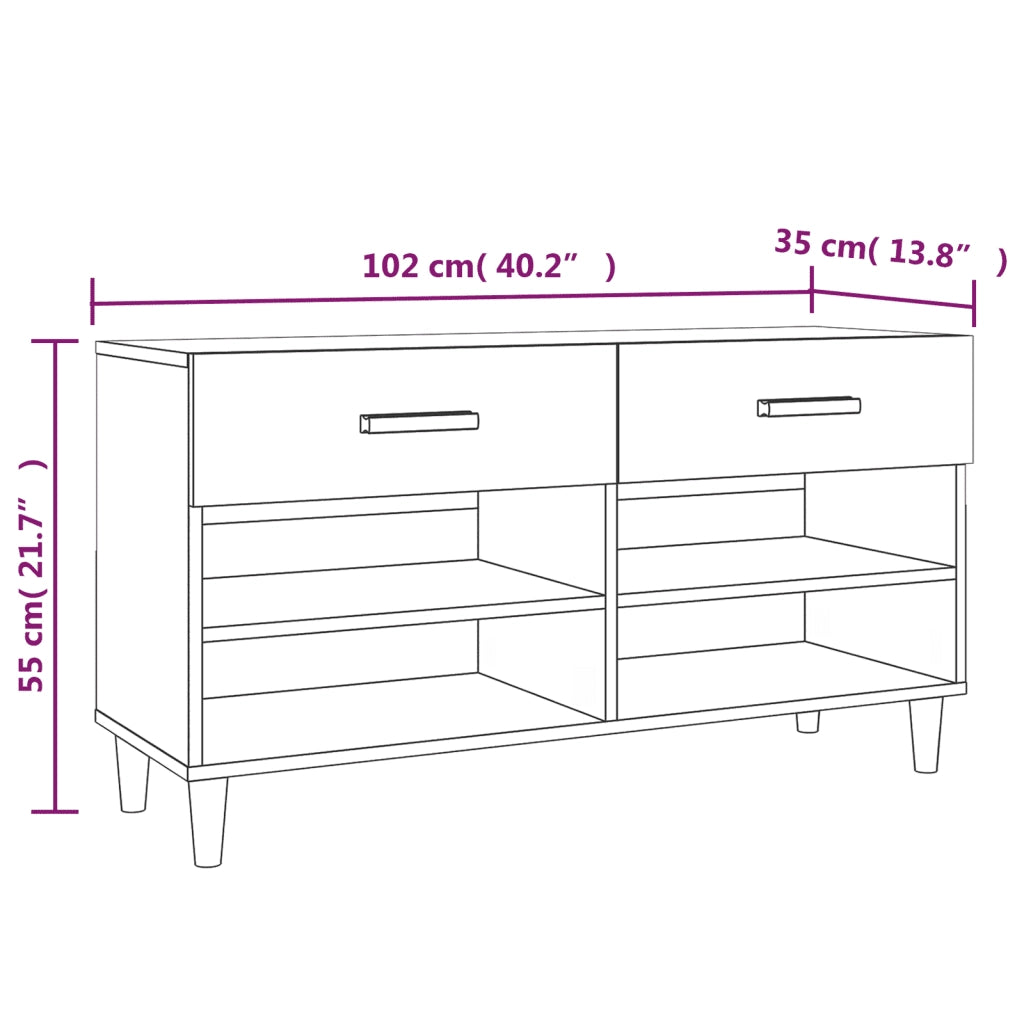 Scarpiera Grigio Cemento 102x35x55 cm in Legno Multistrato 812820