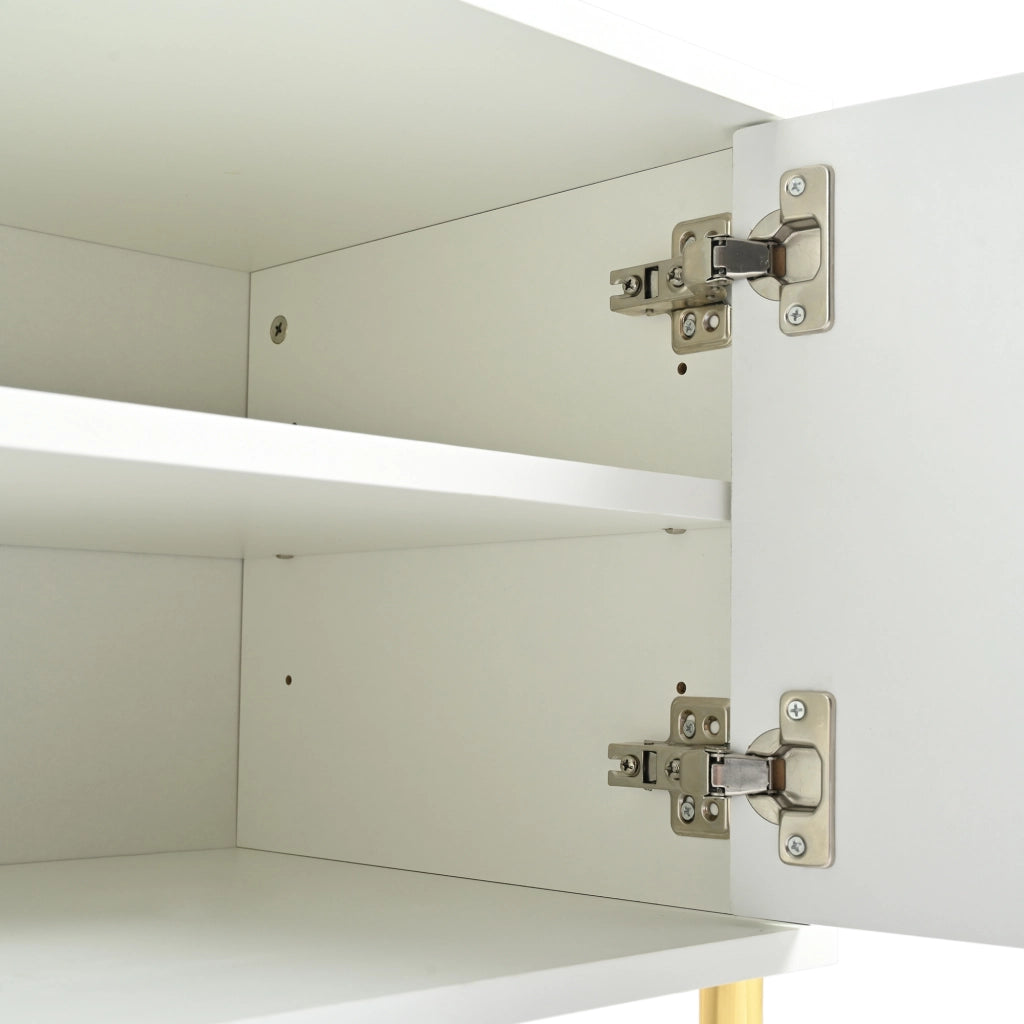 Mobile TV con 4 Ante e 8 Vani; Piedi Dorati; per Soggiorno; in MDF e Pannelli di Particelle; Bianco; 190×38×48 cm