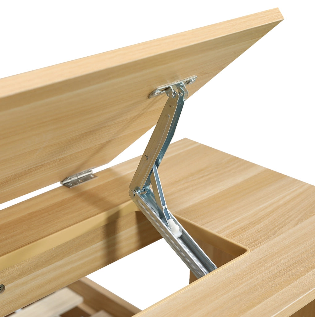 Letto singolo ULEVR 90x200 cm con cassetto, ripiano testiera e tavolo pieghevole regolabile, rovere naturale
