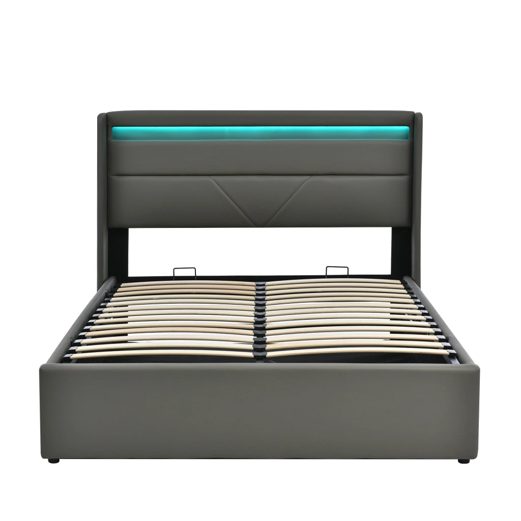 Letto contenitore imbottito grigio 140x200 cm con LED