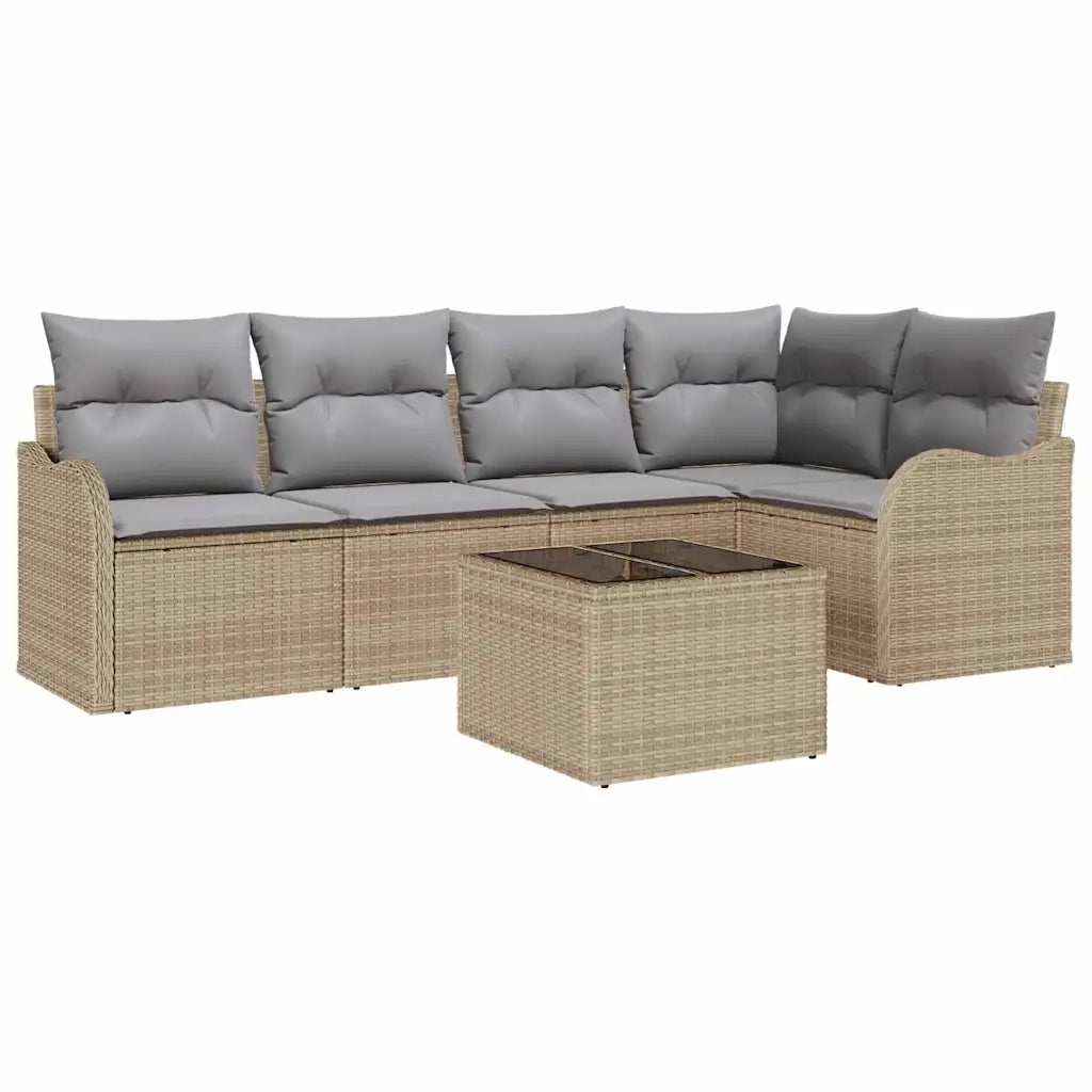 Set Divano da Giardino con archiviazione 6 pcs Beige polyrattan