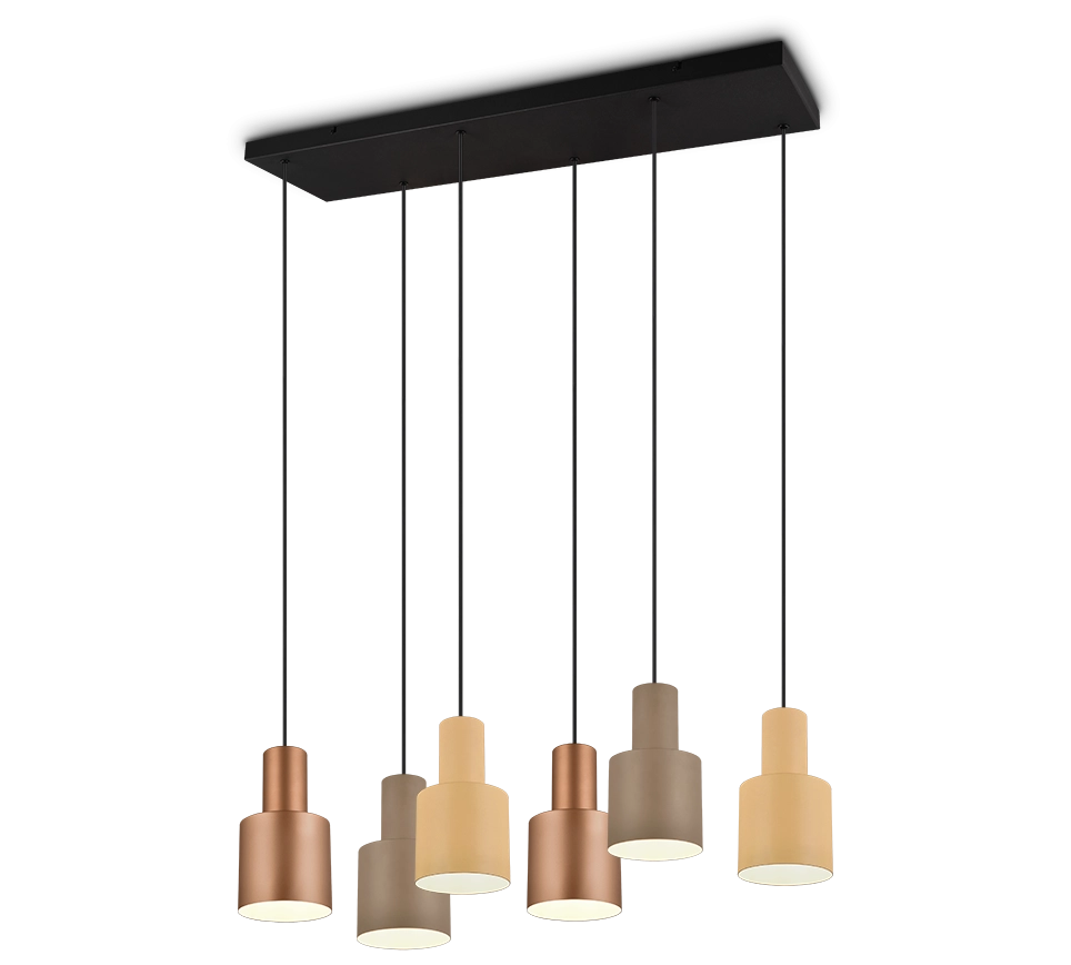 Lampada a sospensione 6 diffusori, metallo, multicolor, 85x150x27 cm, Agudo