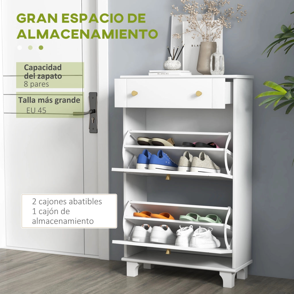 Scarpiera Salvaspazio con 2 Ante e 1 Cassetto ¨C Xylo ¨C Bianco 60x23,5x98,5 cm